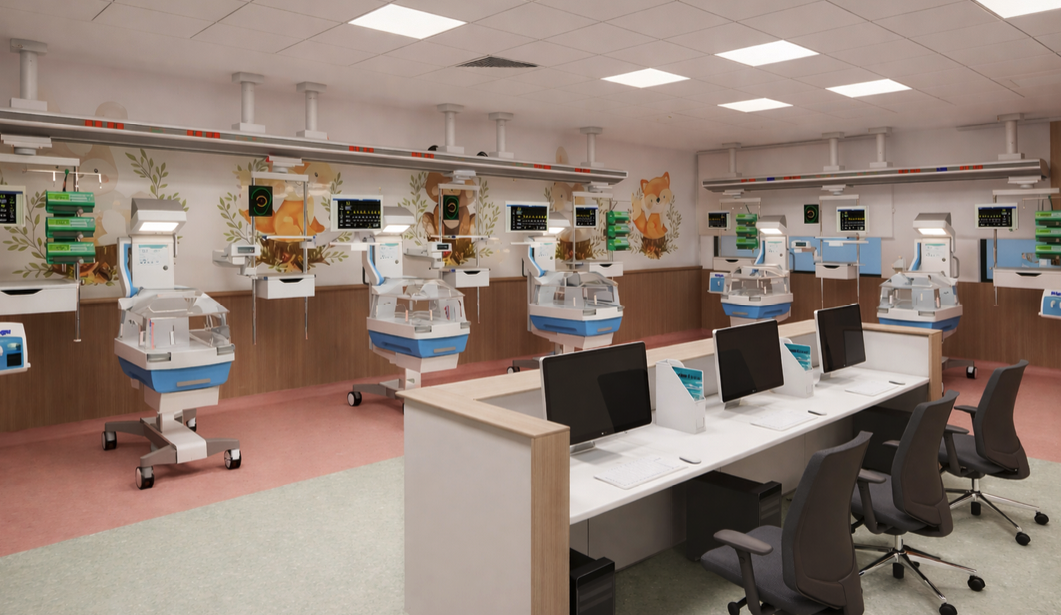 Unidad de cuidados intensivos neonatales con cuneros